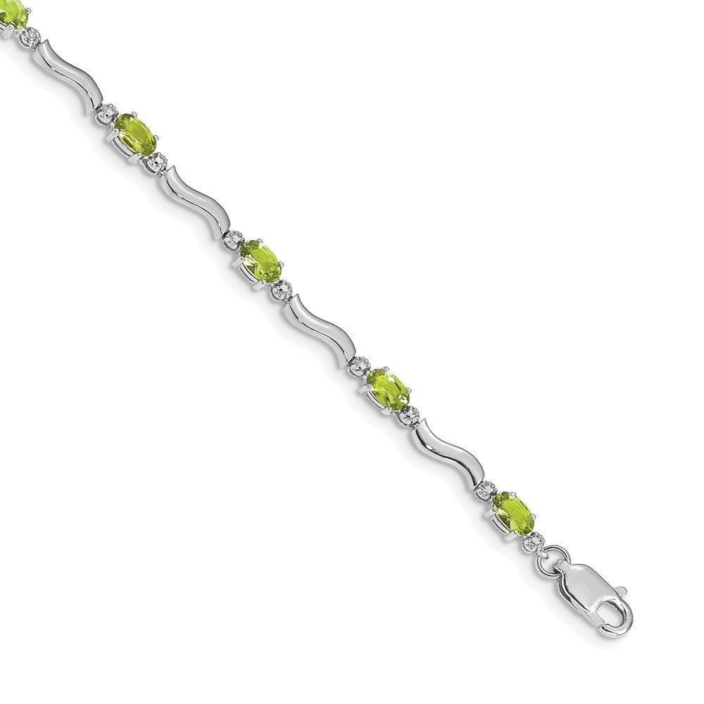 14k White Gold Fancy Diamond and Peridot Bracelet 7 inches