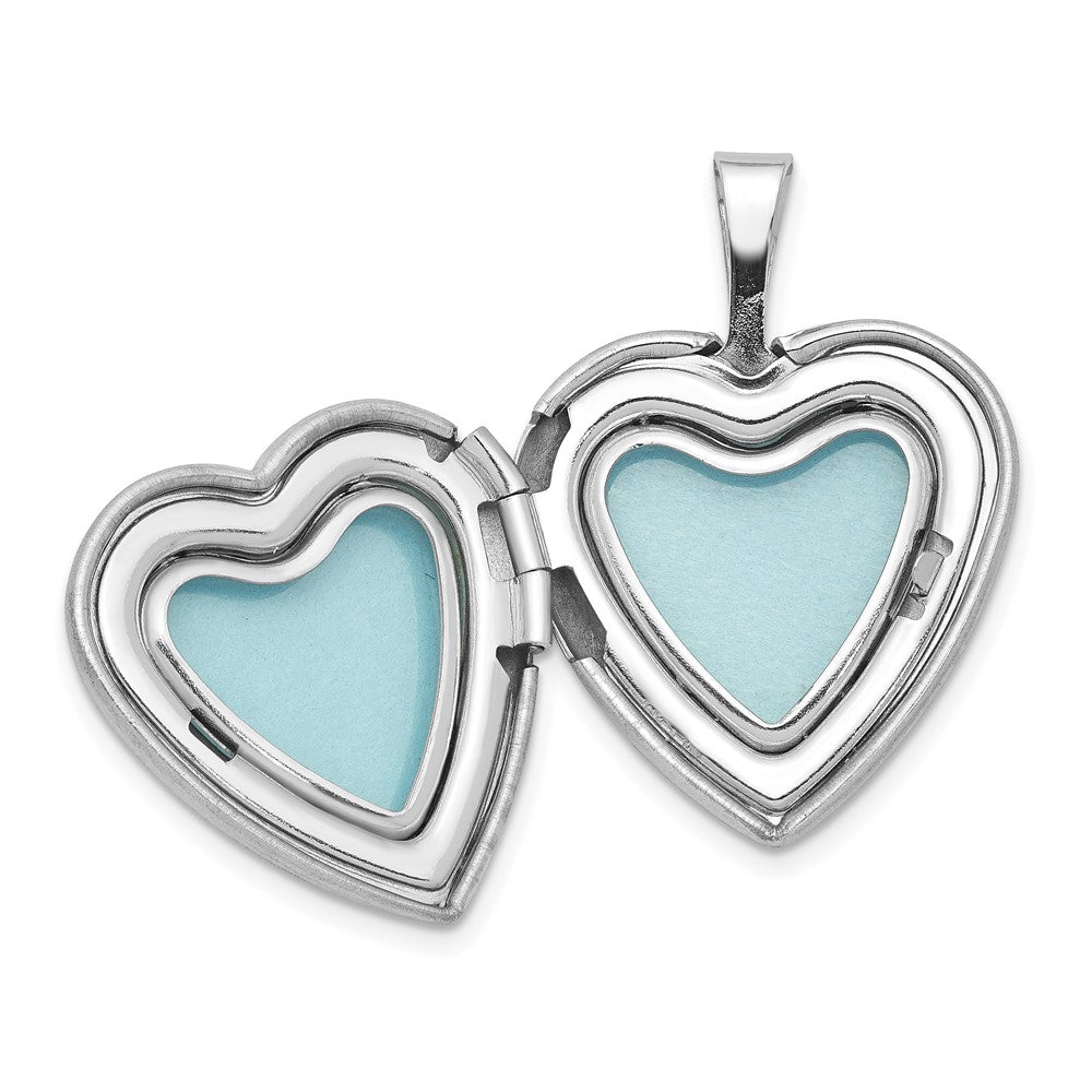 Sterling Silver RH-plated 16mm Satin Enamel Butterfly Heart Locket Necklace 18 Inches