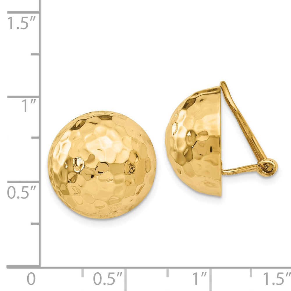 14k Omega Clip 16mm Hammered Non-pierced Earrings