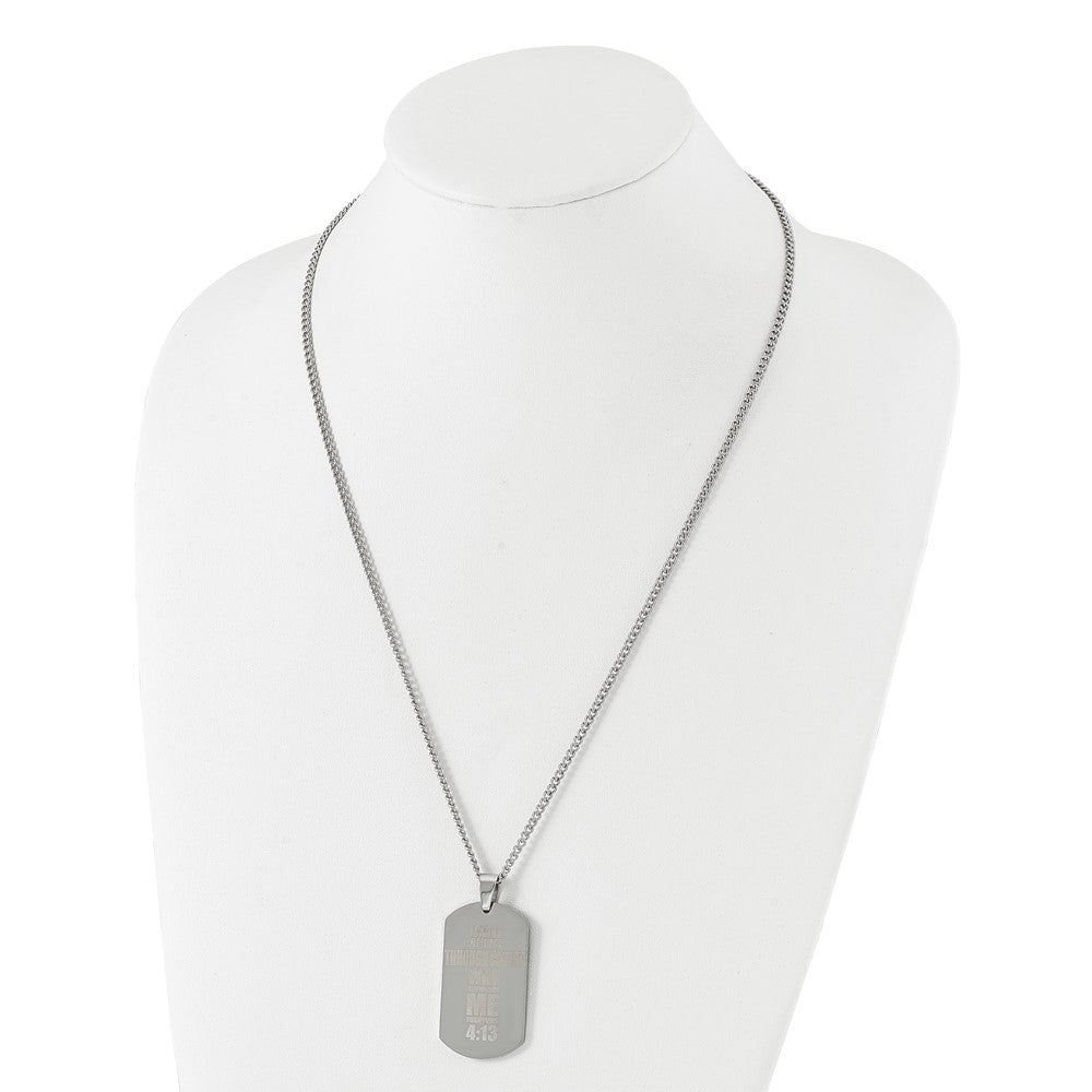 Stainless Steel Polished Lasered Philippians 4:13 Dog Tag 24in Necklace