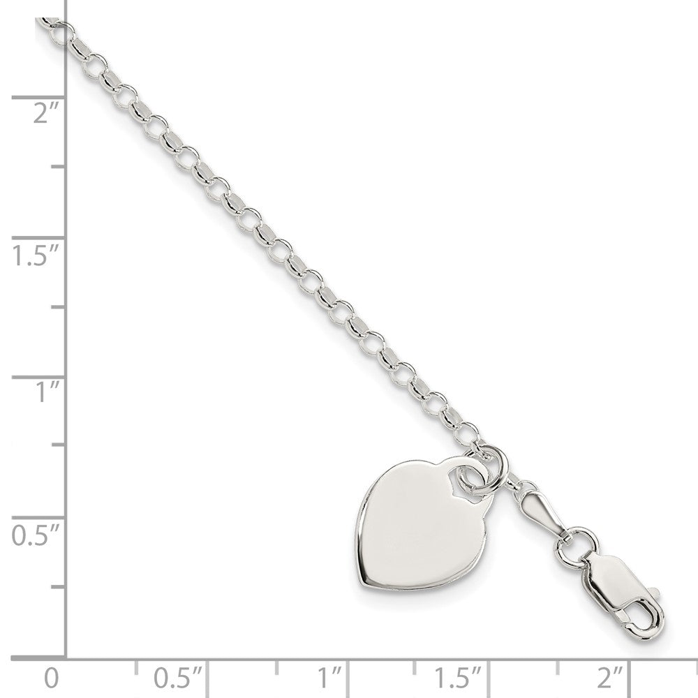 Sterling Silver Engraveable Heart Charm Bracelet 7.25 inches
