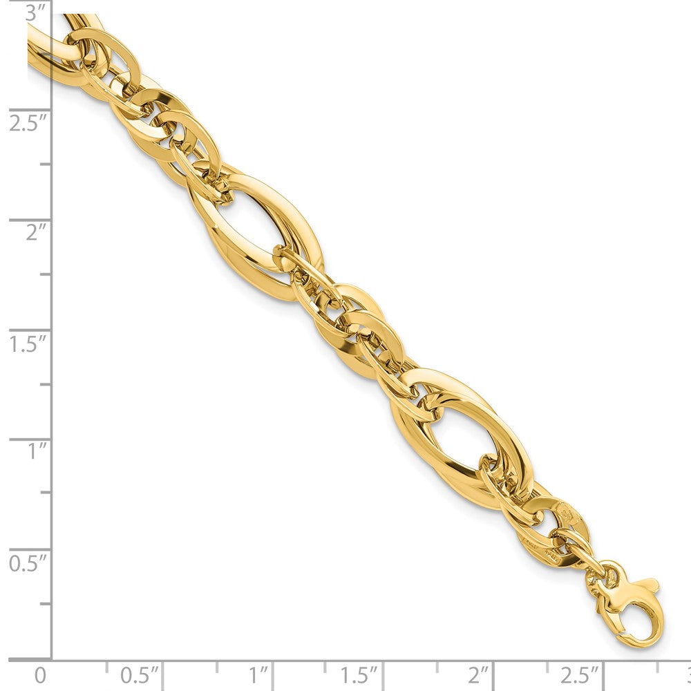 14K Polished Fancy Link .75in ext. Bracelet 7 inches