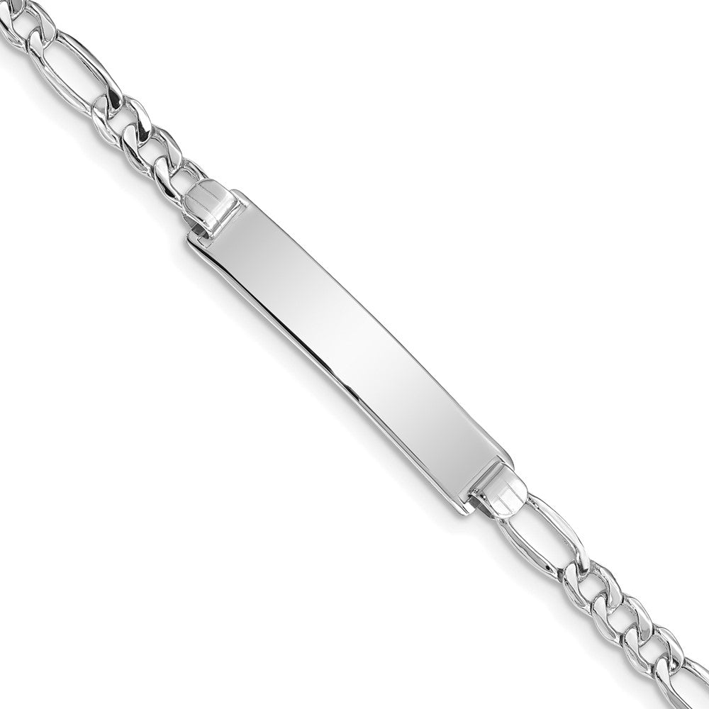 14K WG Polished Semi-Solid Figaro ID Bracelet 7 inches