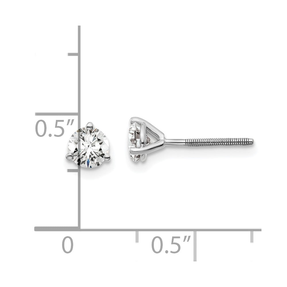 14k White Gold 2/3 ctw Certified Lab Grown Diamond VS/SI+ G+ Round 3 Prong Heavy Wt. Screwback Stud Earrings