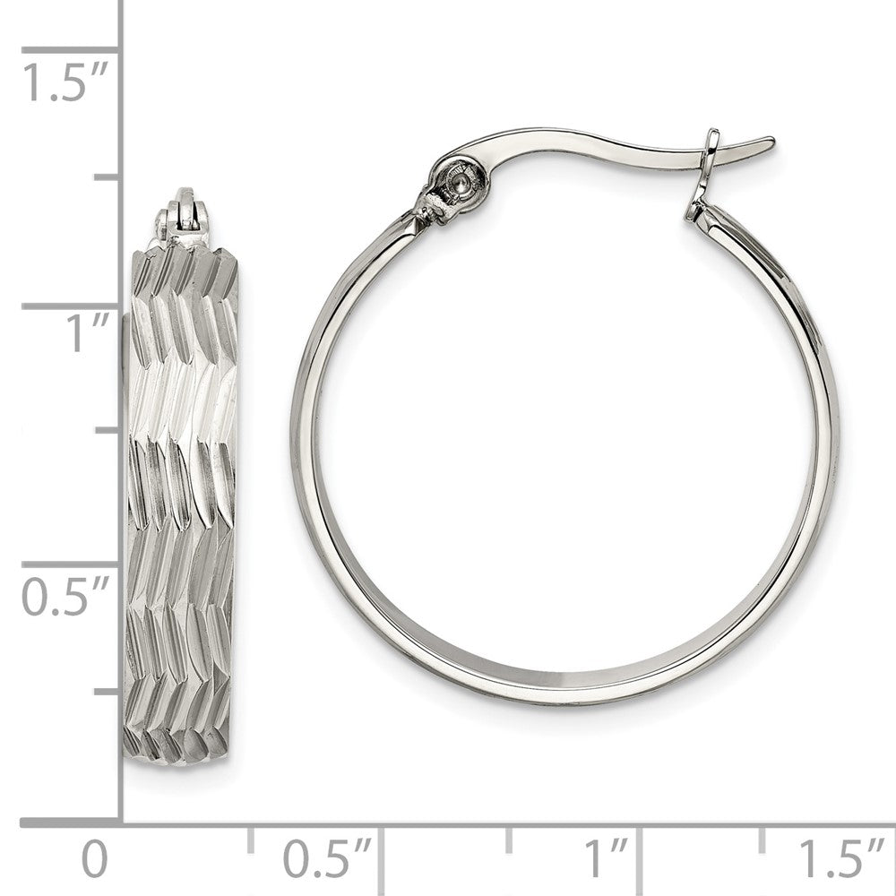 Stainless Steel Polished and Textured Hoop Earrings