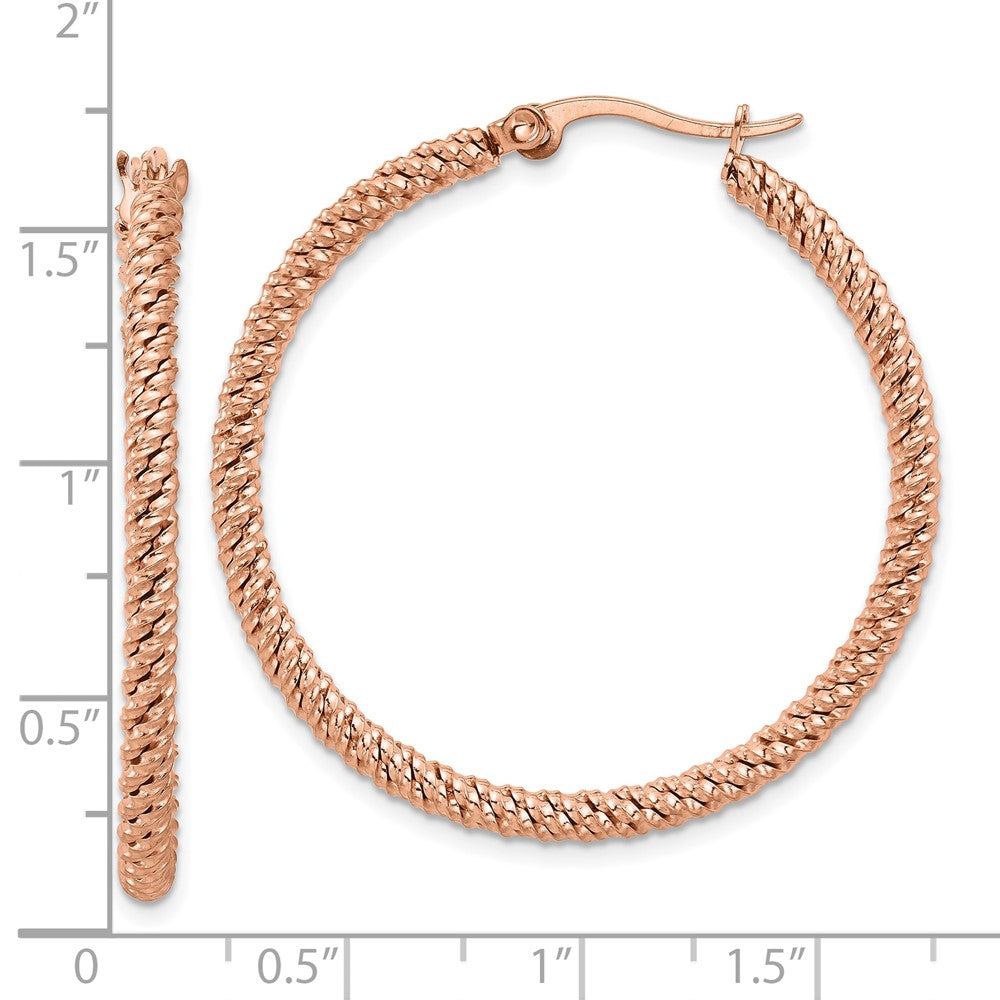 Chisel Stainless Steel Polished Rose IP-plated Diamond Cut Hoop Earrings