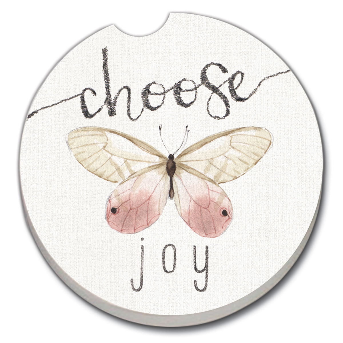 CounterArt "Choose Joy" 1 Pack Absorbent Stone Coaster for Vehicle Cup Holder 2.6” Diameter