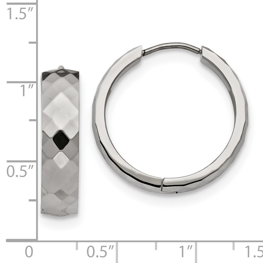Stainless Steel Polished and Textured 6mm Hinged Hoop Earrings
