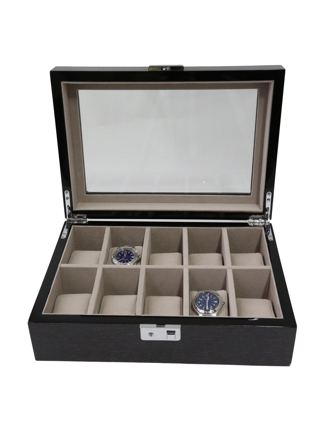 Steel Gray Wood Lacquered 10-Watch Case - 12.25W x 4H in.