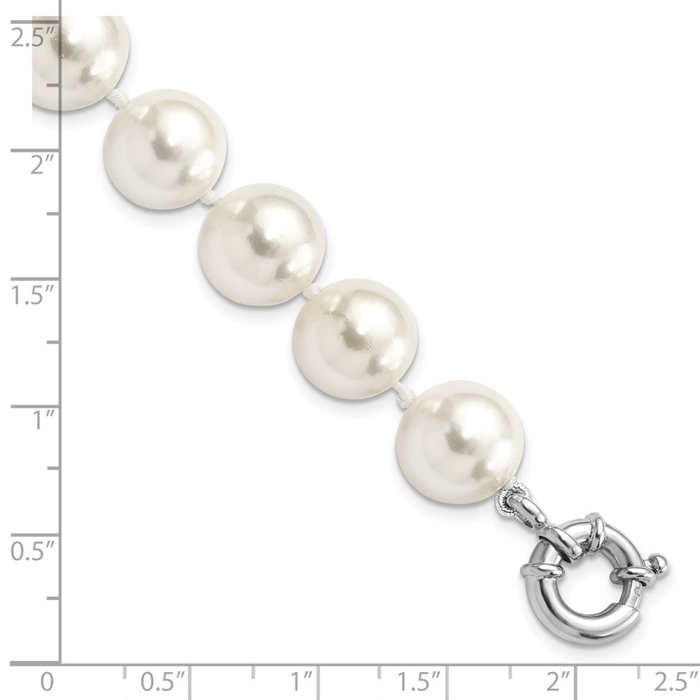 Majestik Sterling Silver Rhodium-plated 12-13mm White Imitation Shell Pearl Hand-knotted Bracelet 8 inches