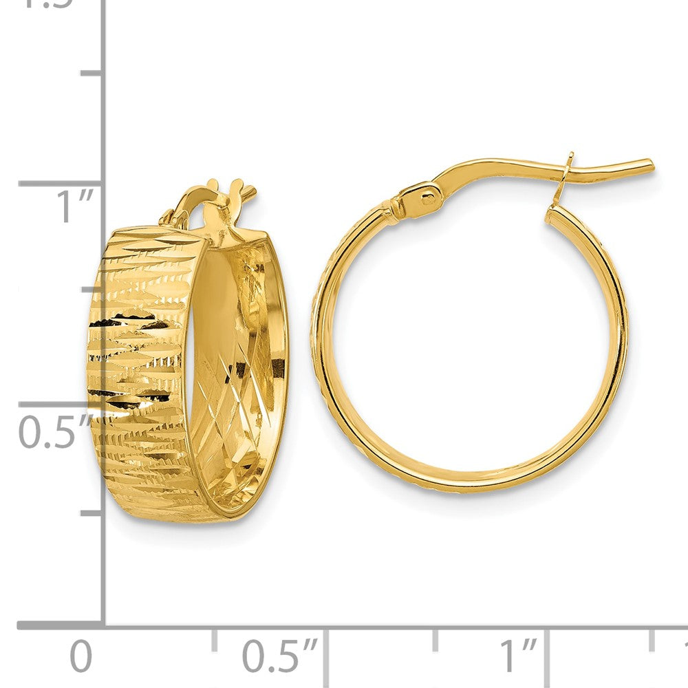 14K Polished and Diamond-cut Round Hoop Earrings