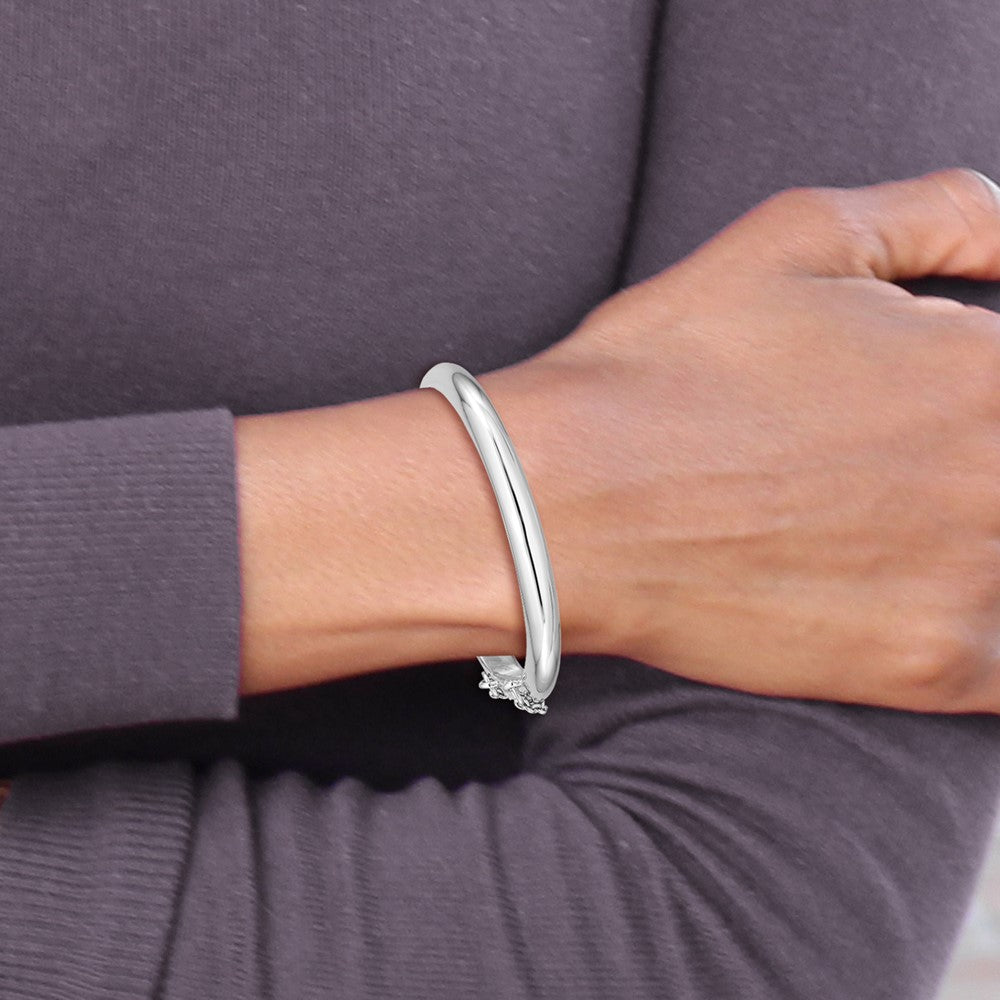 Sterling Silver RH-plated Polished 5mm w/ Safety Hinged Children's Bangle 5.25 inches