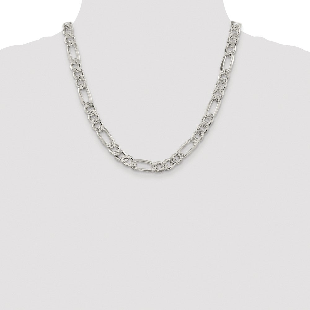 Sterling Silver Rhodium-plated 9.5mm Pav‚ Flat Figaro Chain