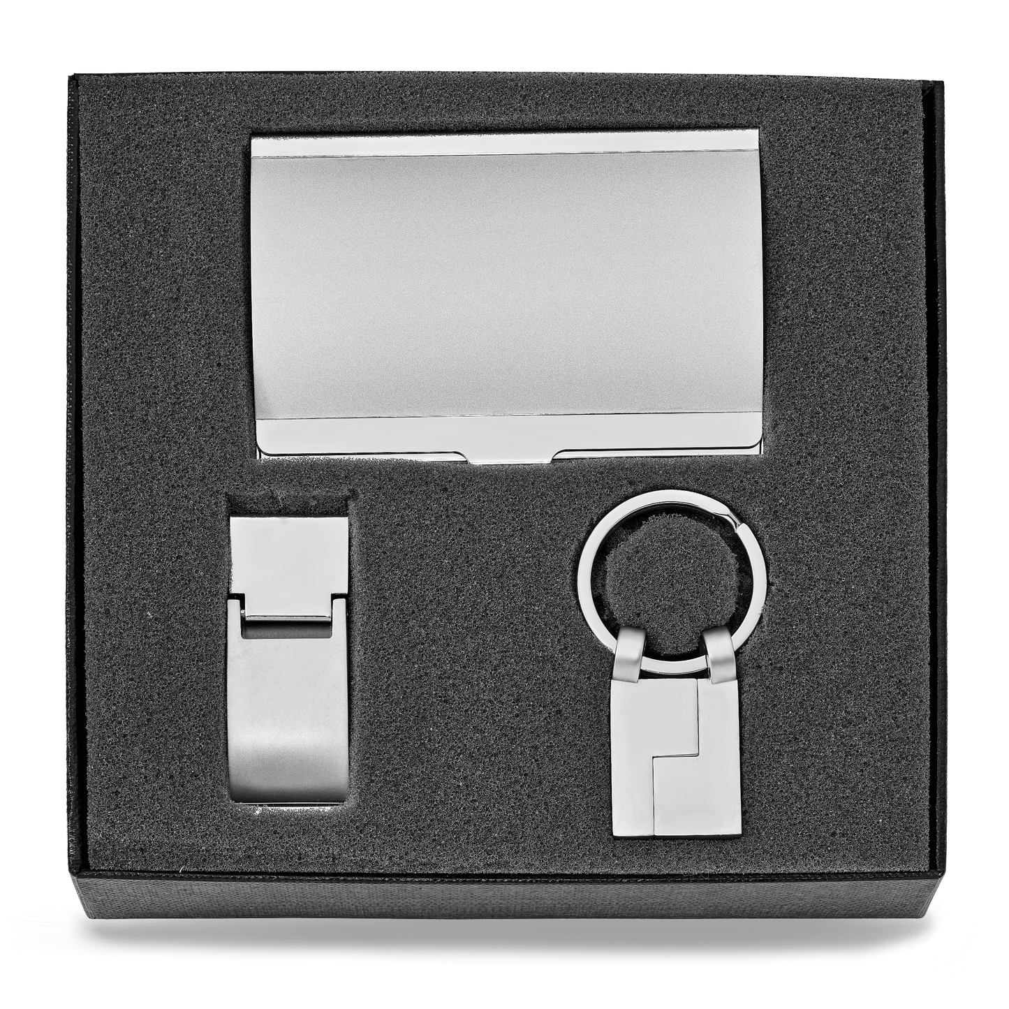 Silver-tone Money Clip Card Case and Key Ring Gift Set Q-GM20803