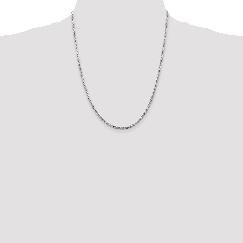 Sterling Silver 2.5mm Diamond-cut Rope Chain w/4in ext.