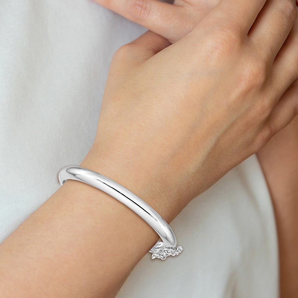 Sterling Silver RH-plated Polished 5mm w/ Safety Hinged Children's Bangle 5.5 inches