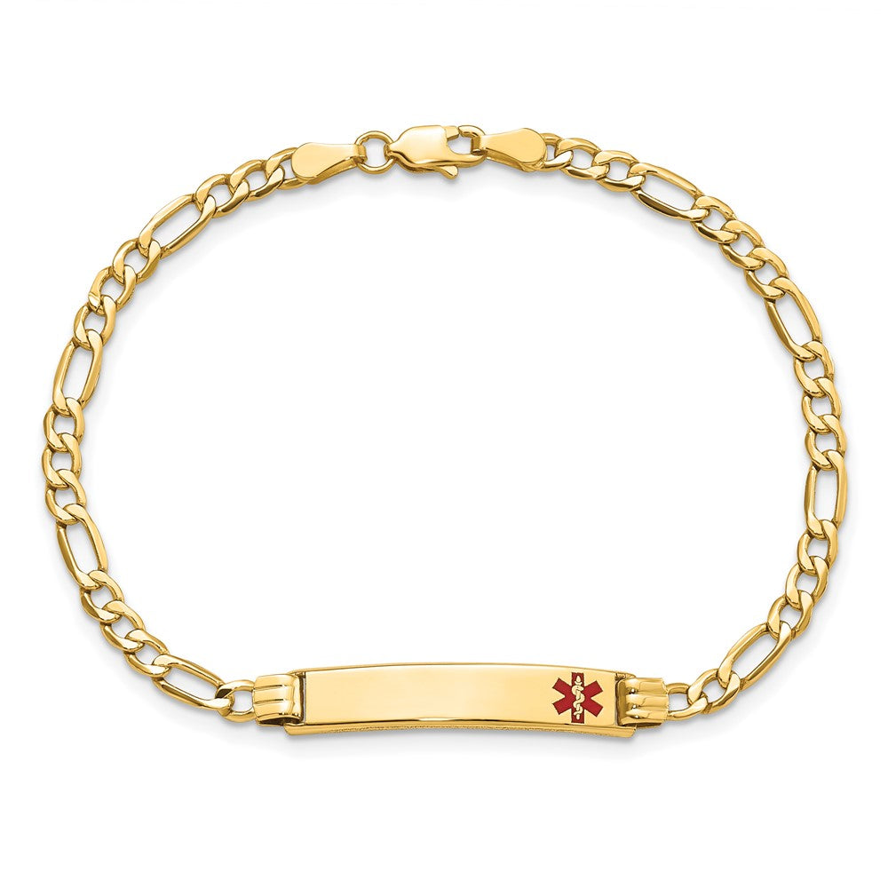 10k Semi-Solid Medical Polished Red Enamel Figaro ID Bracelet