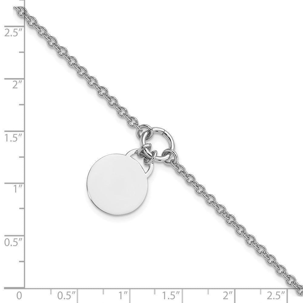 Sterling Silver Rhodium-plated Engravable Disc w/1in ext Bracelet 8 inches