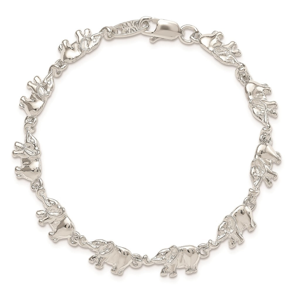 Sterling Silver Elephants Bracelet 8 inches