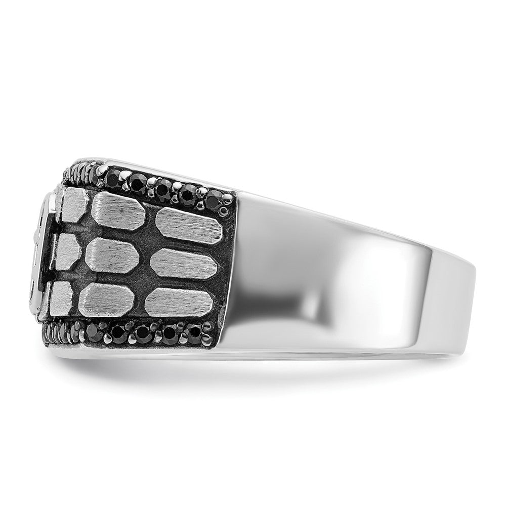 IBGoodman 14k White Gold with Black Rhodium Men's Polished Satin and Cobblestone Textured Black and White 5/8 Carat AA Quality Diamond Ring