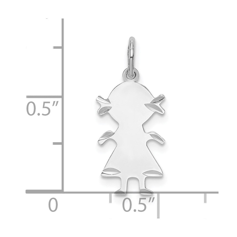 Sterling Silver Rh-plt Engraveable Girl Polished Front/Back Disc Charm