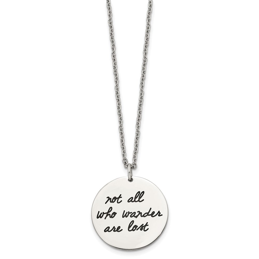 Stainless Steel Polished Enamel ALL WHO WANDER Compass Necklace