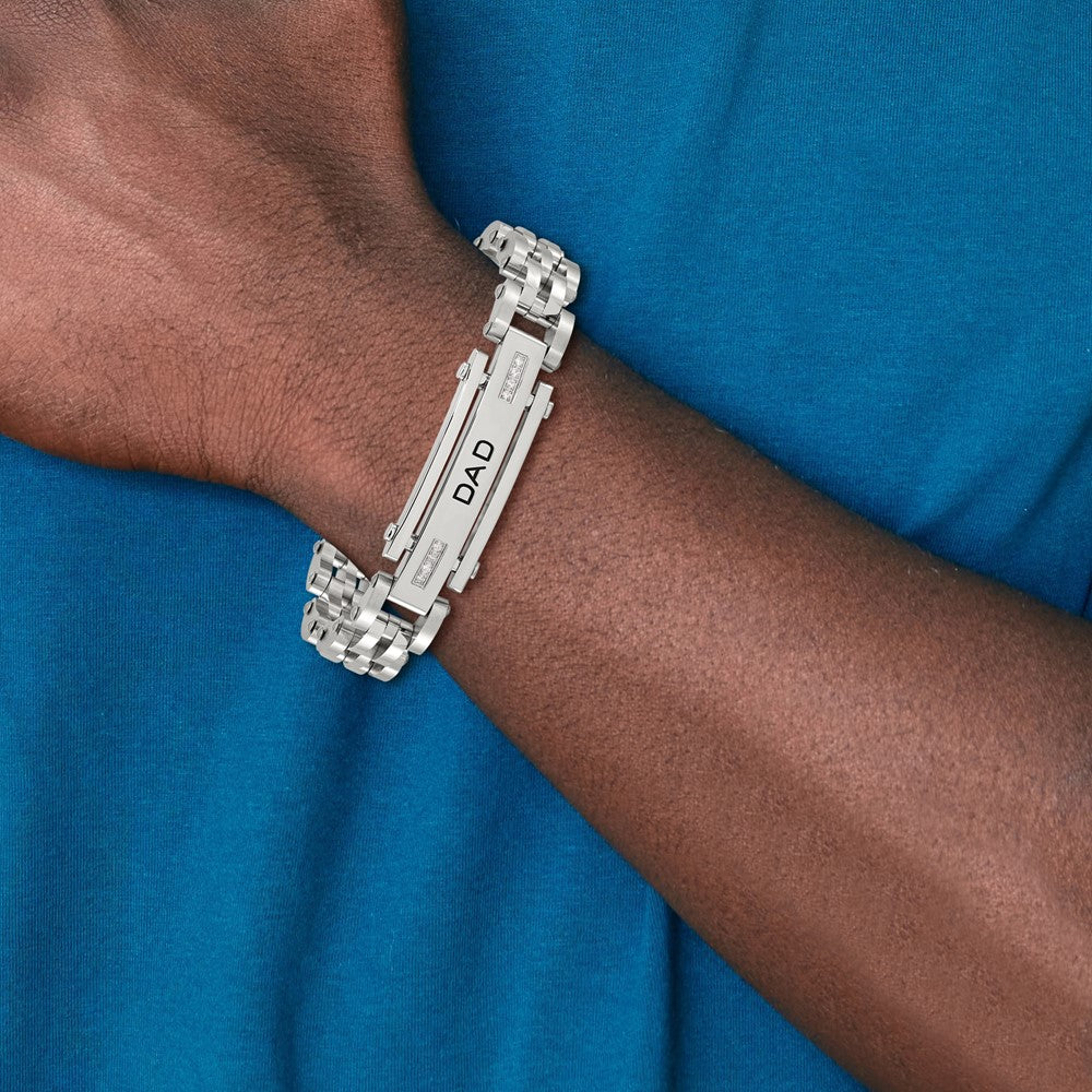 Stainless Steel Brushed and Polished with CZ DAD 8.5in Bracelet 8.5 inches
