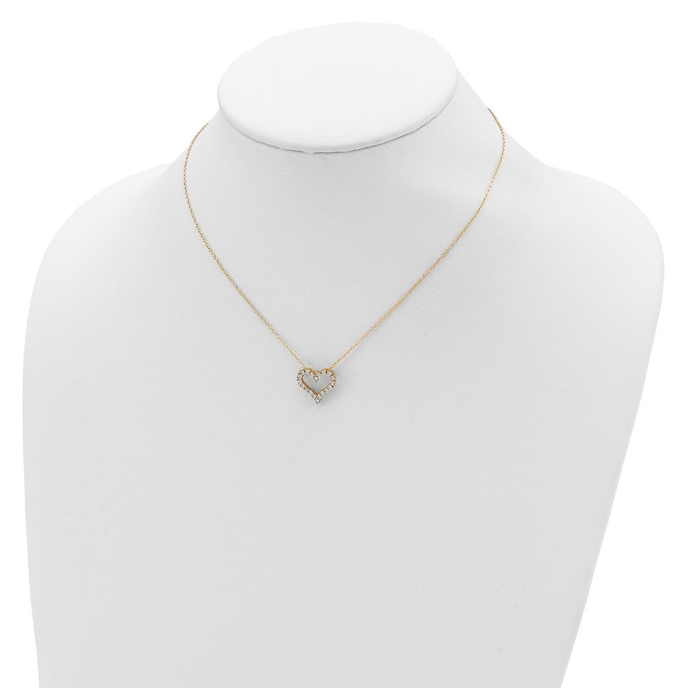 Sterling Silver Gold-tone CZ Heart w/ 2in ext. Necklace 16 Inches