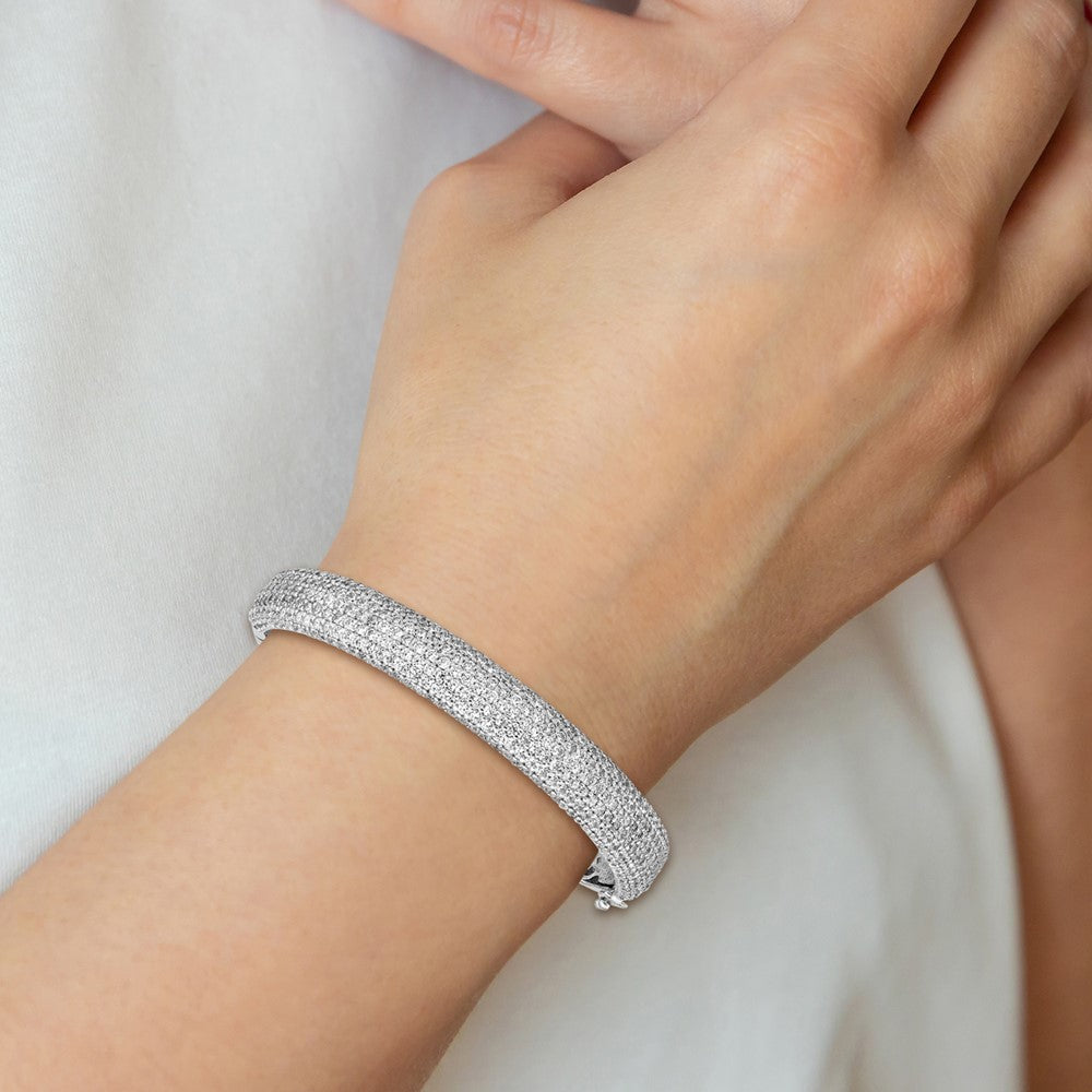 Sterling Shimmer Sterling Silver Rhodium-plated 360 Stone CZ Pav‚ Hinged Bangle 7 inches