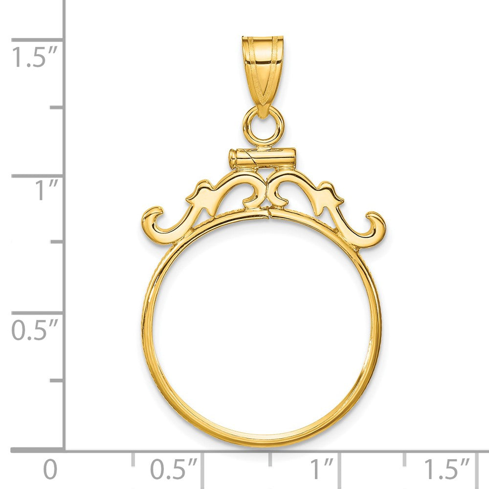 Wideband Distinguished Coin Jewelry 14k Polished French Scroll 21.6mm x 1.7mm Screw Top Coin Bezel Pendant