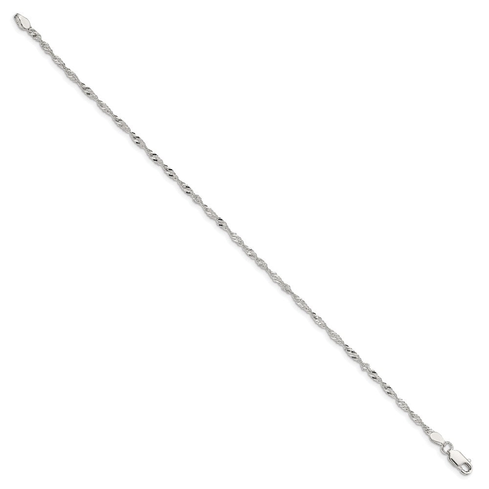 Sterling Silver 2mm Singapore Chain Anklet 9 inches