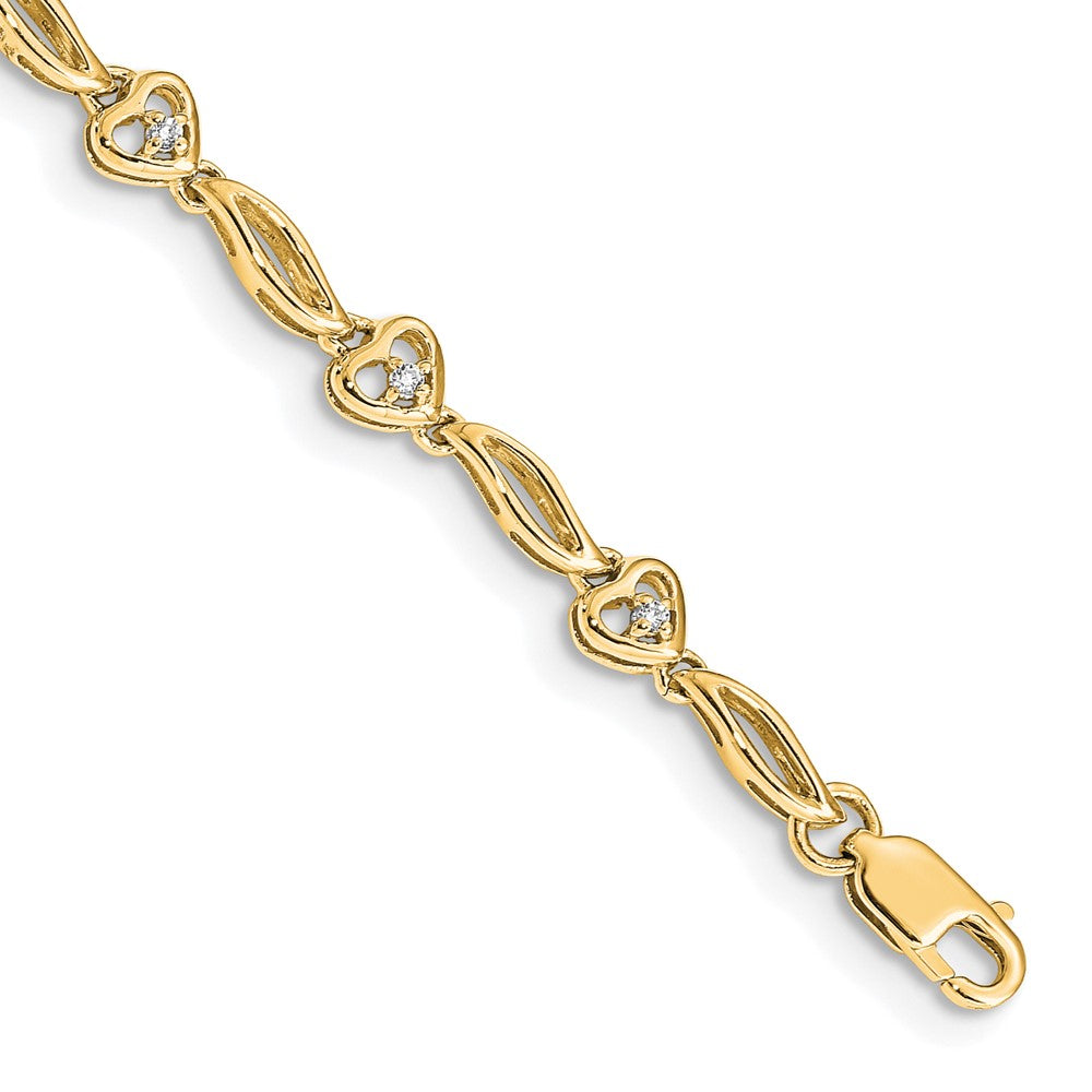 14k Yellow Gold Diamond Hearts Tennis Bracelet 7 inches