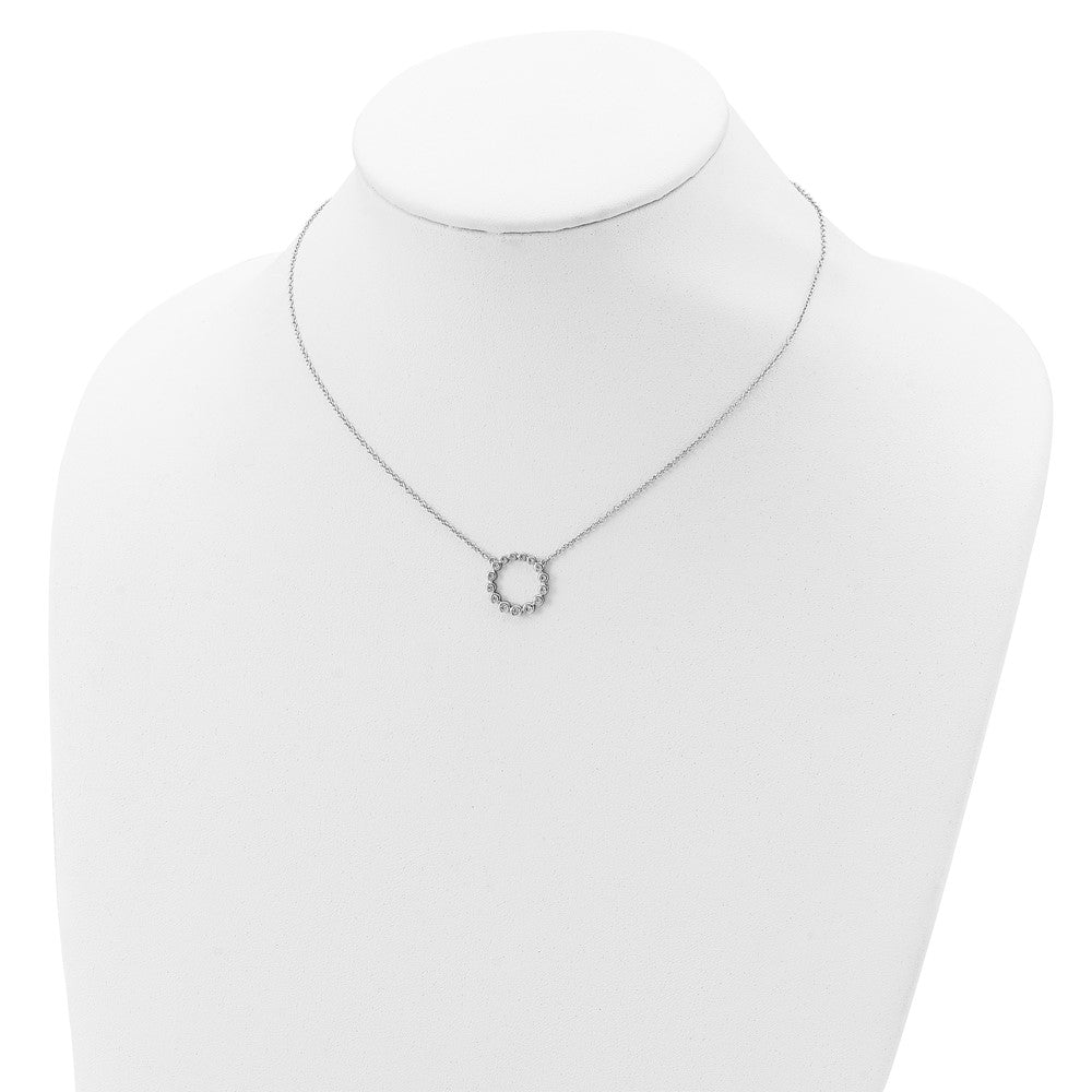 Sterling Silver Rhodium-plated CZ Circle w/2in ext Necklace 16 Inches