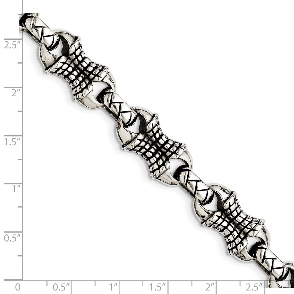 Stainless Steel Antiqued and Polished Patterned 8.75in Bracelet 8.75 inches