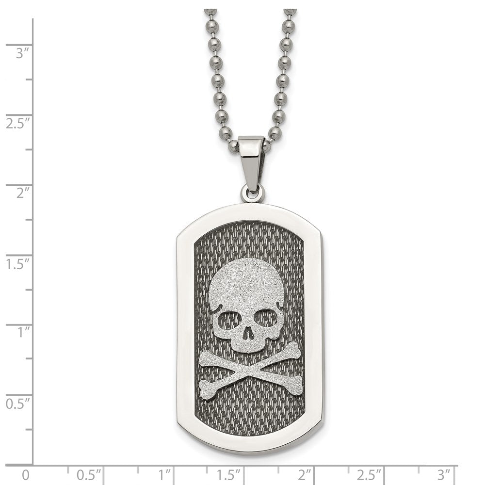Stainless Steel Brushed and Polished Laser Cut Skull & Bones 24in Necklace