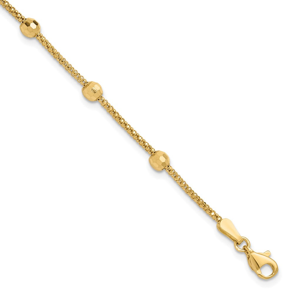 14K Polished and Diamond-cut Beads Bracelet 7 inches