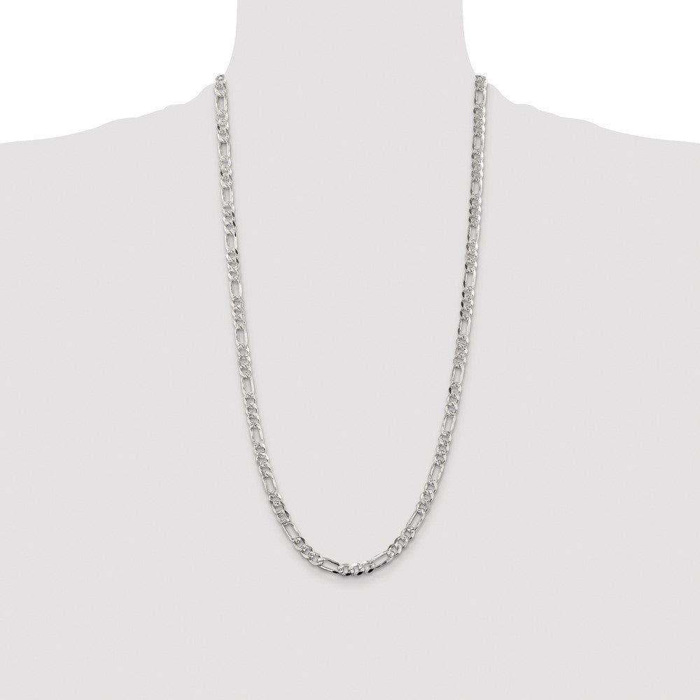 Sterling Silver Rhodium-plated 5.5mm Pave Flat Figaro Chain