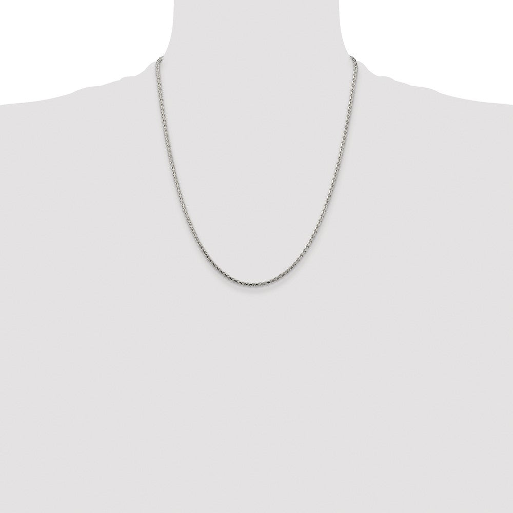 Sterling Silver Rhodium-plated 2.15mm Diamond-cut Round Spiga Chain