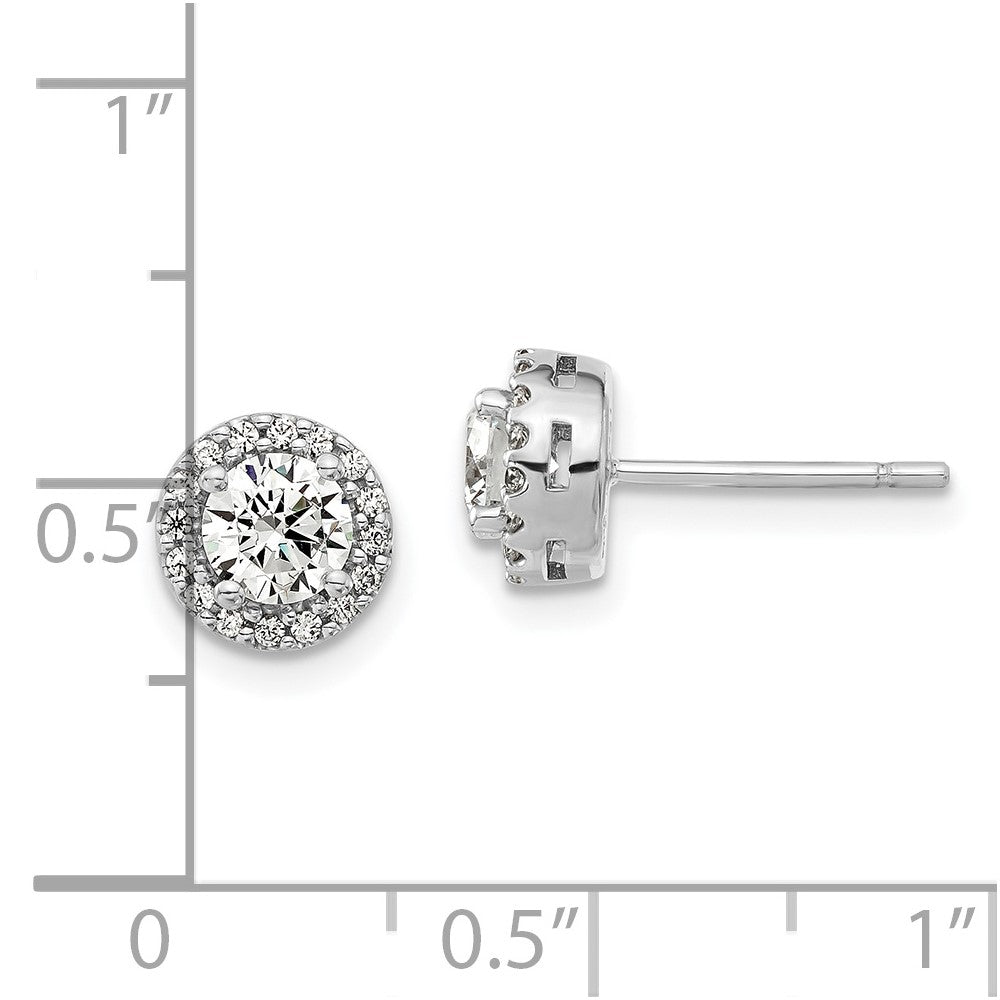 Sterling Silver Rhodium-plated Diamonore CZ Halo Earrings