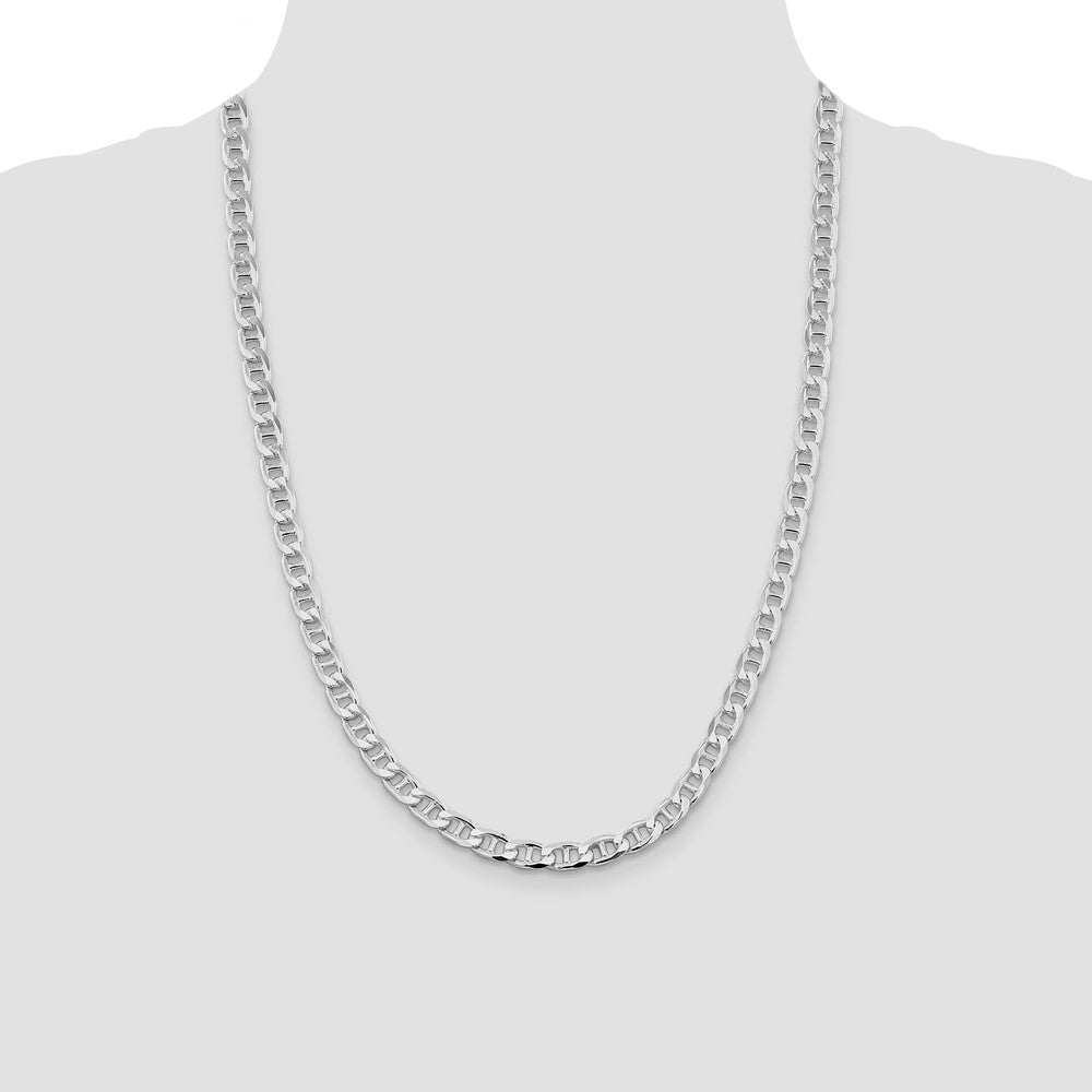 Sterling Silver Rhodium-plated 6.5mm D/C Flat Anchor Curb Chain 24 Inches