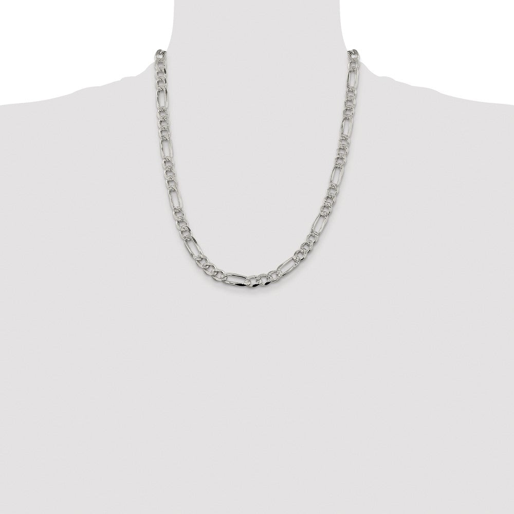 Sterling Silver Rhodium-plated 7.25mm Pav‚ Flat Figaro Chain