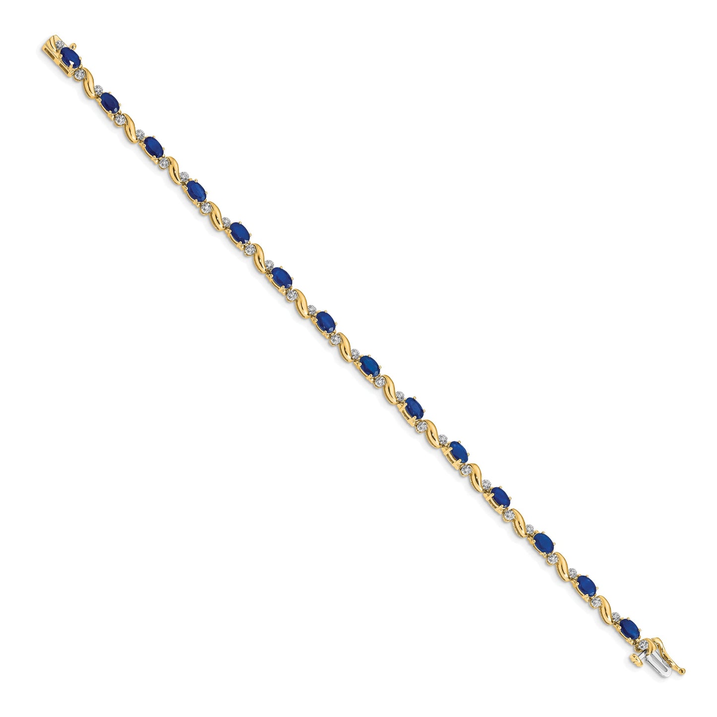 14k Complete Diamond and Oval Sapphire Curved Link 7 inch Bracelet