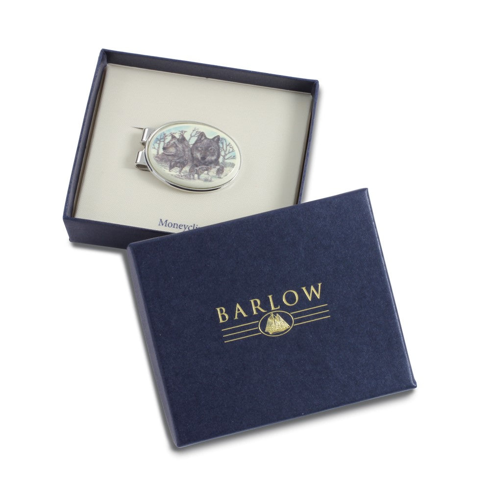 Barlow Designs Color Wolf Portrait Oval Money Clip