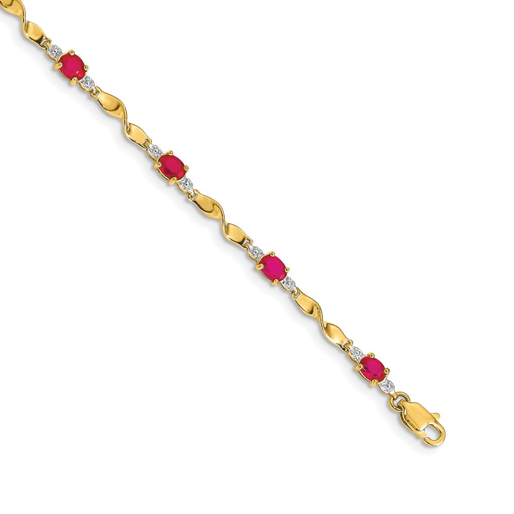 14k Diamond and Oval Ruby Bracelet 7 inches
