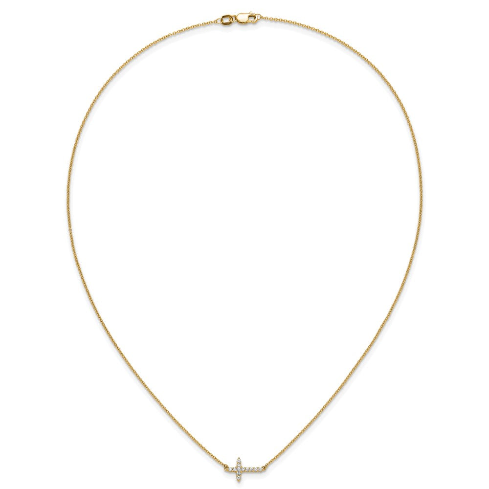 14k 1/6 carat Lab Grown Diamond VS/SI+ G+ 18 inch Sideways Cross Necklace