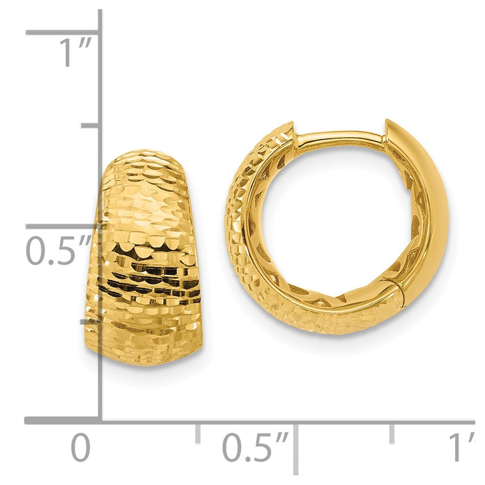 14K Polished and Diamond-cut Huggie Hoop Earrings
