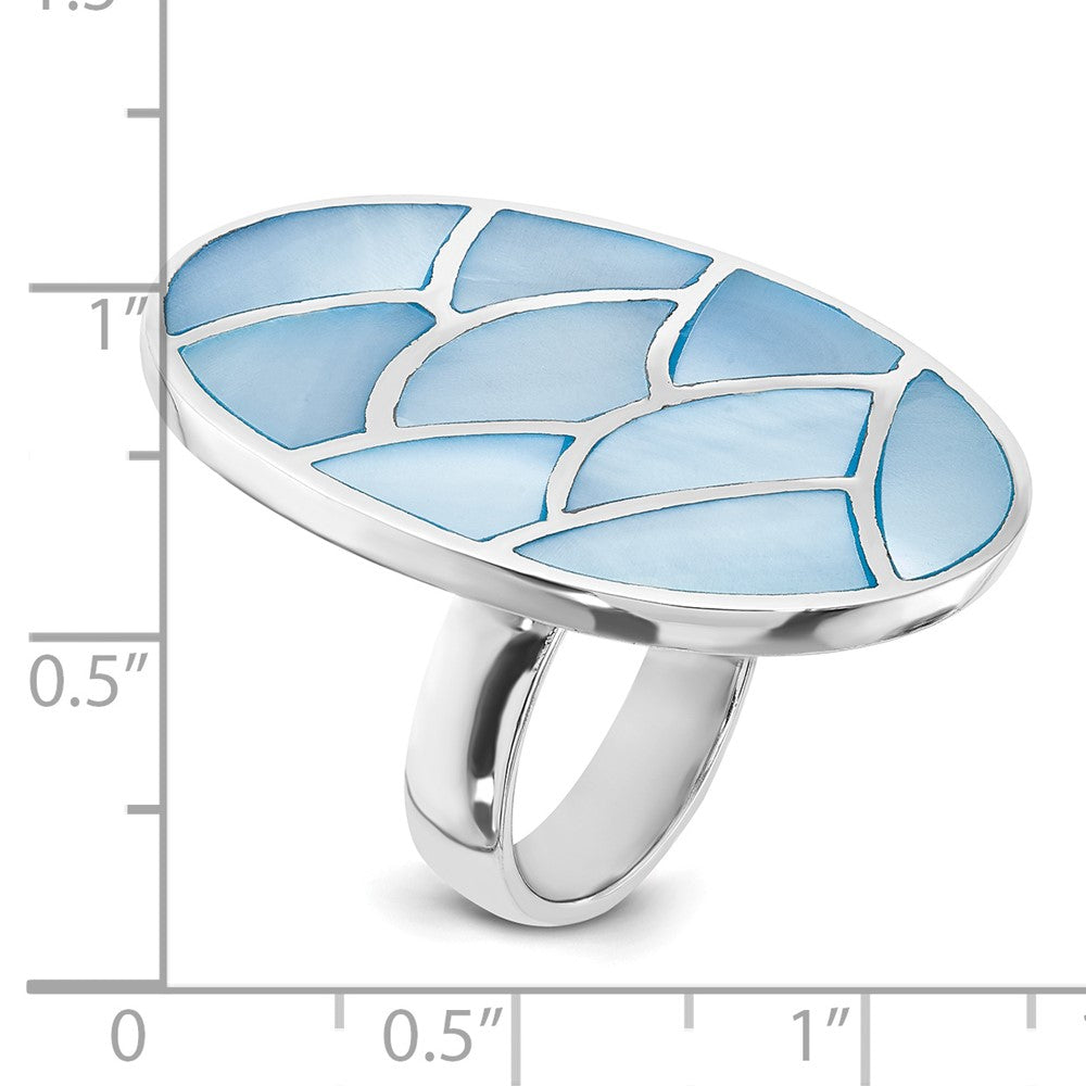 Sterling Silver Blue Mother of Pearl Scalloped Oval Ring