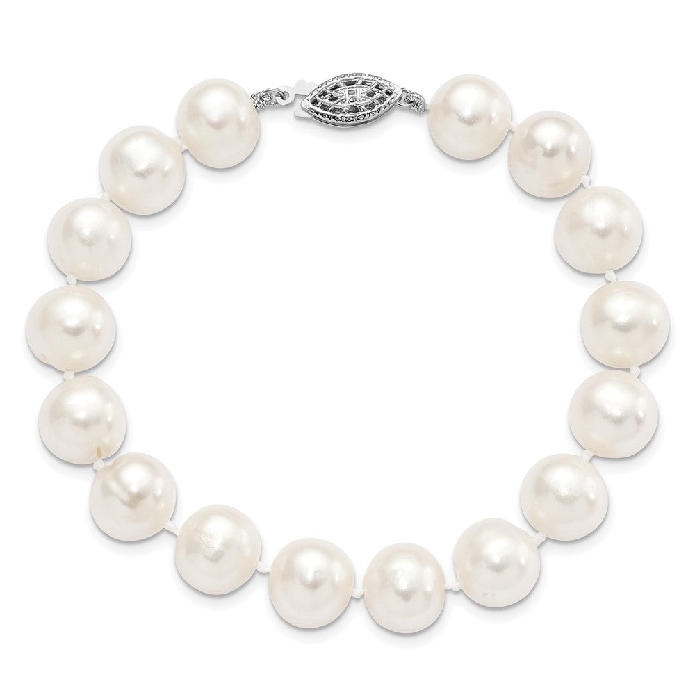 Sterling Silver Rhodium-plated 10-11mm White Near-Round Freshwater Cultured Pearl 8.25 inch Bracelet 8.25 inches