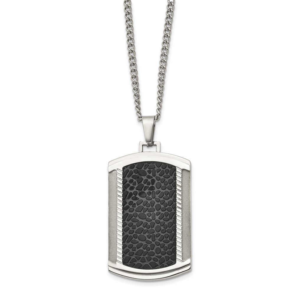 Stainless Steel Brushed and Polished Black IP-plated Dog Tag Necklace