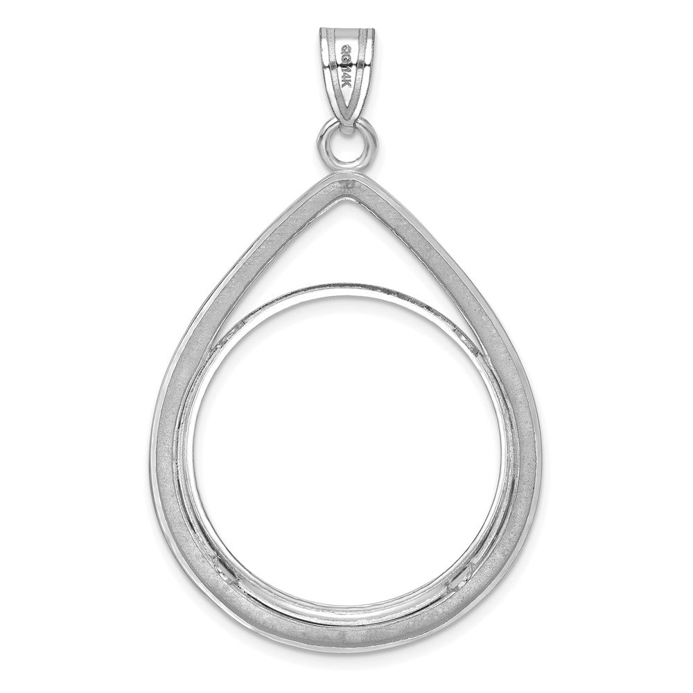 Wideband Distinguished Coin Jewelry 14k White Gold Polished and Diamond-cut Teardrop 27.0mm Prong Coin Bezel Pendant